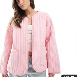 ASOS DESIGN quilted striped jacket in pink